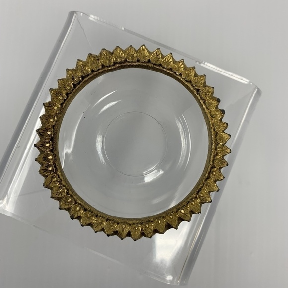 Vintage Ring Dish Sunflower Clear & Gold Catchall Trinket Jewelry - Picture 6 of 8